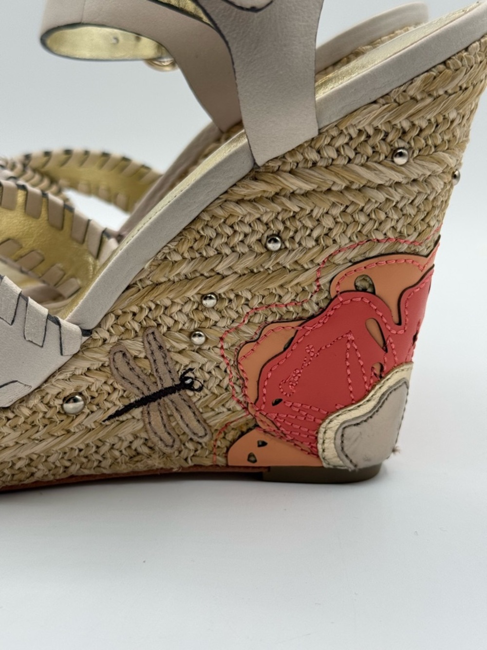 Coach Justeen Wedge Sandals Beige Leather Floral Platform Espadrille Heels - Picture 8 of 17